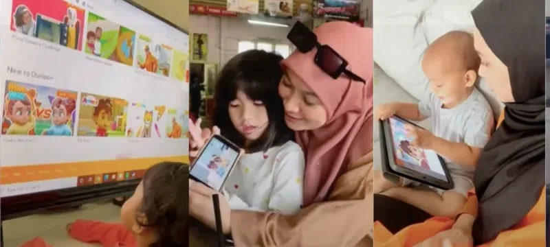 Anak-anak menonton Durioo+ di TV dan tablet bersama ibu